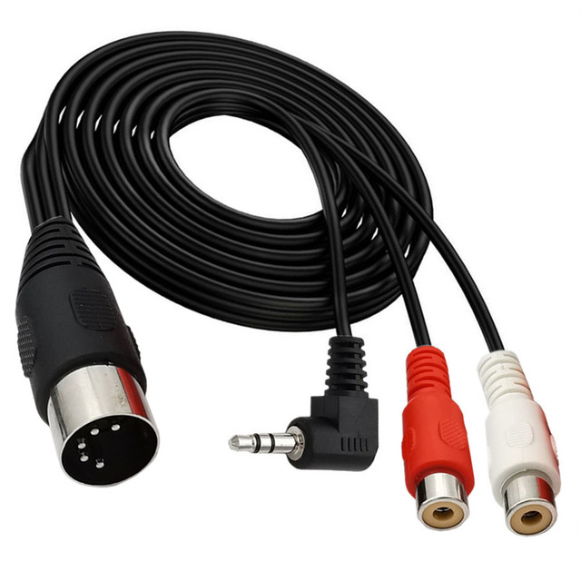 MIDI DIN 5P Male to 2 RCA Female +3.5mm 90 Degree;Angle Male Audio Cable 1.8M