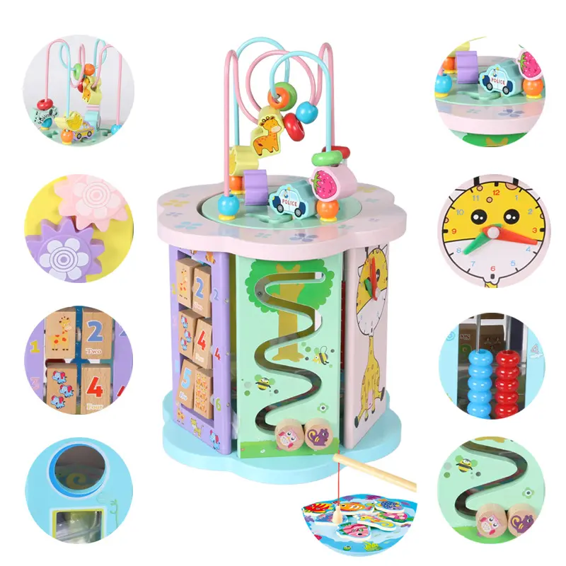 New Hottest Kids Developmental Educational Games Shape Matching Toy, Activity Cube, Wooden Toys Montessori Early Education