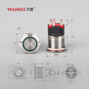 22mm mạnh mẽ hiện tại Kim loại-kim loại push-nút chuyển đổi wd22e 10A hiện tại, tối đa 250V điện áp 1no1nc chuyển đổi - Product Image 6