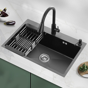 Évier de cuisine intelligent moderne en acier inoxydable 304 noir, soudé, de forme carrée, avec surface nano, adapté à la maison - Product Image 1