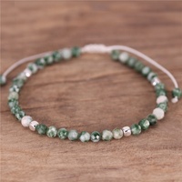 Mignon 4mm Tache Verte Jaspe Femmes Tibétain Réglable Pierre Naturelle Perles Dainty Bracelet Minimaliste Haut De Gamme Bijoux En Gros
