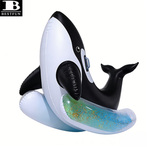 Bouée gonflable géante en PVC épaissi avec confettis et paillettes, en forme de baleine, avec poignées, pour enfants et adultes - Product Image 1