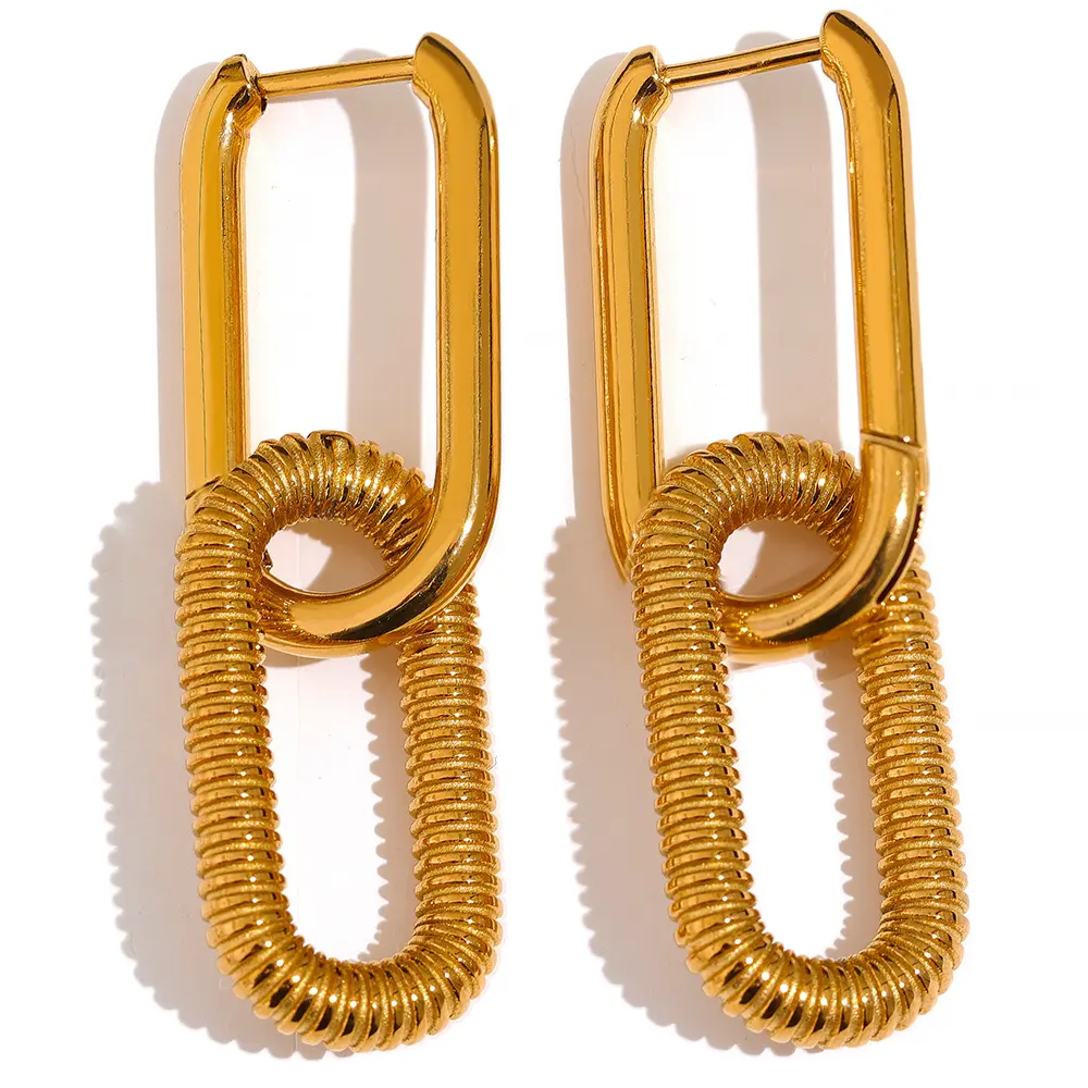 JINYOU 1784 Statement Stainless Steel Geometric Hollow Drop Hoop Earrings 18k Gold Color Stylish Temperamental Charm Jewelry