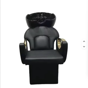 Ensemble de mobilier de salon de beauté noir et or : Bac de lavage, équipement de coiffure, chaise de coiffage, bac à shampoing - Product Image 2