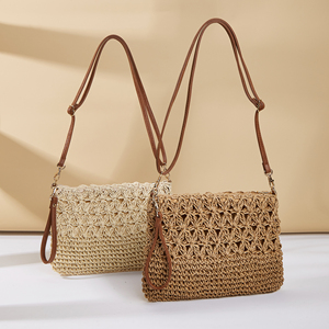 Sac de plage d'été en crochet pour femmes, sac à bandoulière en paille à <span class=keywords><strong>la</strong></span> mode, vente en gros, avec fermeture éclair, sac messager - Product Image 4