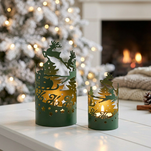 Últimas Novedades en Decoración Navideña para el Hogar, Luces Decorativas Verdes con Diseño de Trineo de Santa Claus, Portavelas - Product Image 2