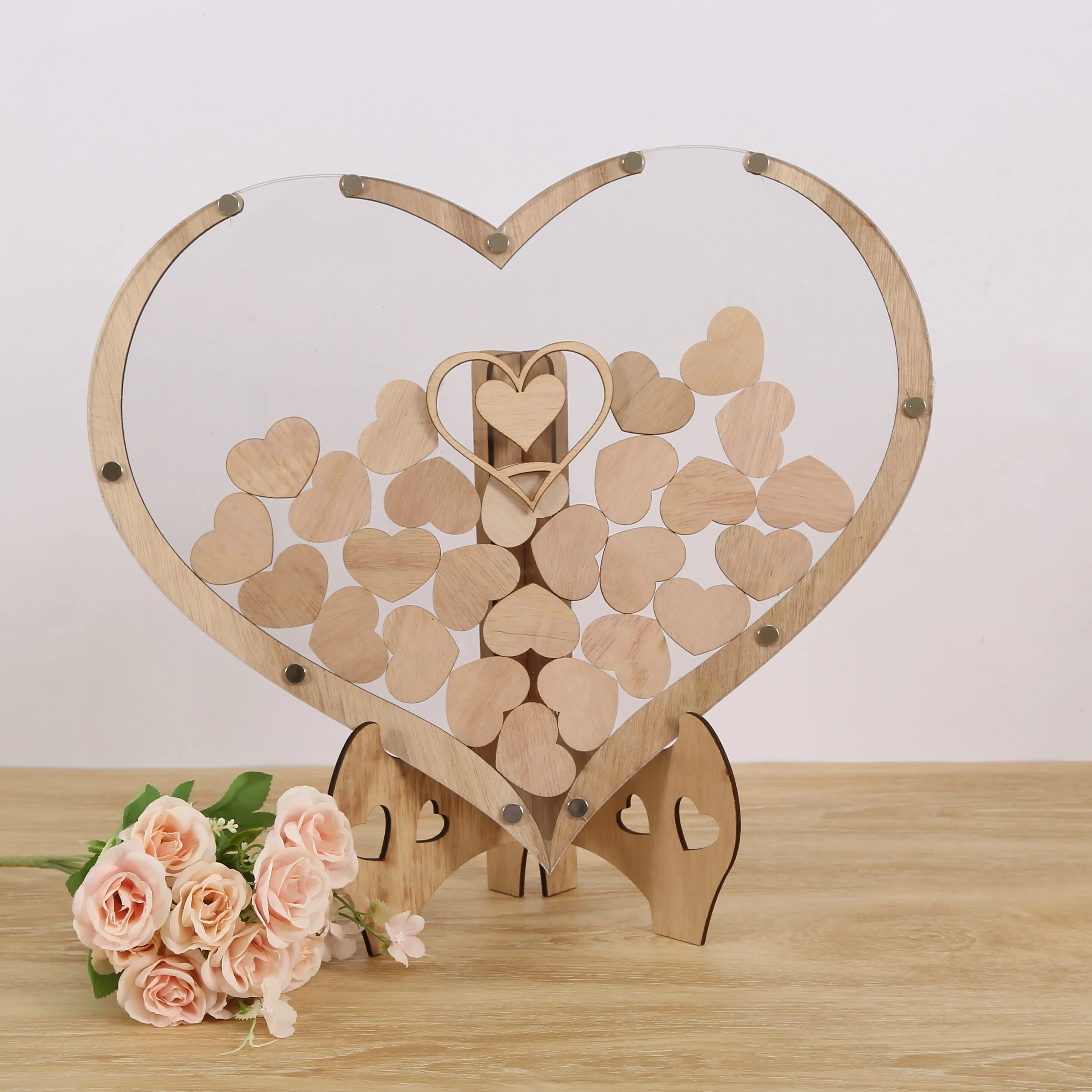 Wooden Wedding Guest Reception Drop Top Sign Big Heart Frame Small Hearts Rustic Table Centerpiece Wedding Decors Gifts