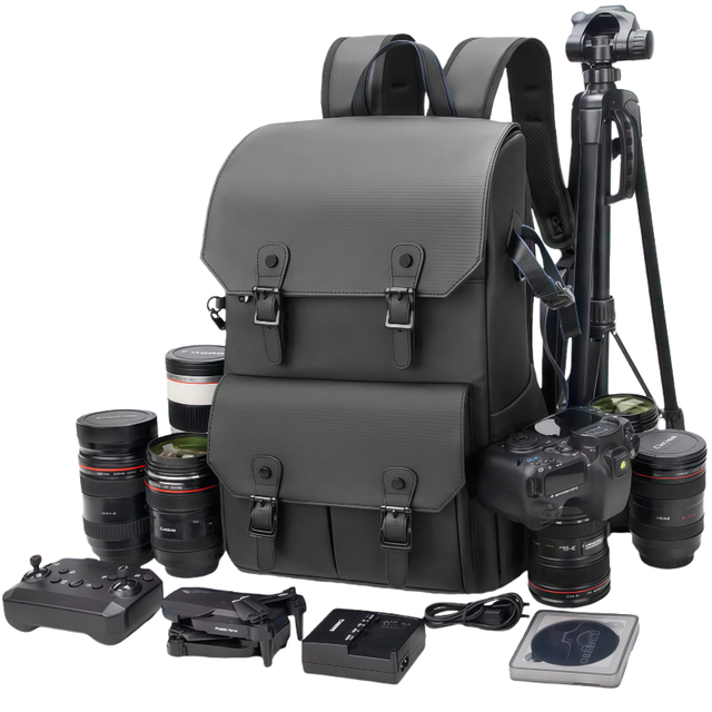 Double Shoulder Nylon Vintage SLR Camera Photography Backpack Large Capacity Waterproof Anti-theft Outdoor Zipper Portable