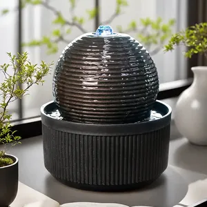<span class=keywords><strong>Fontaine</strong></span> à eau Sphère noire Zen moderne avec lumière LED bleue, dispositif d'eau de bureau de conception d'anneau concentrique pour la maison ou le bureau - Product Image 4