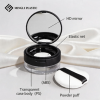 Boîte à poudre compacte ronde noire de 20g en plastique ABS avec filet élastique pour poudre cosmétique, prête à l'emploi par le fabricant