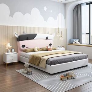 Lit de Jour Moderne Minimaliste en Bois Confortable pour Enfants, Design Vache Cartoon, Idéal Chambre Garçons Filles Petits Espaces - Product Image 3