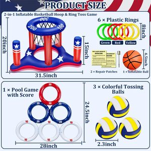 Jeu de fléchettes flottant gonflable 2-en-1 avec panier de basket et tableau de scores pour adolescents et adultes, idéal pour les fêtes aquatiques estivales - Product Image 2
