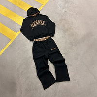 Ensemble de sweats à capuche personnalisés pour fabricants, avec patch brodé léopard, et ensemble de sweats à capuche et pantalons de survêtement à double taille