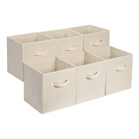 Bac de rangement carré pliable en non-tissé beige, durable, gain de place, léger, montage facile, ouverture frontale