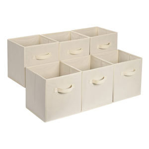 Bac de rangement carré pliable en non-tissé beige, durable, gain de place, léger, montage facile, <span class=keywords><strong>ouverture</strong></span> frontale - Product Image 1