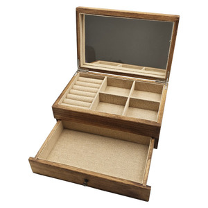 Organisateur de bijoux vintage en bois à double couche avec design push-pull comprenant un miroir pour un rangement pratique - Product Image 5
