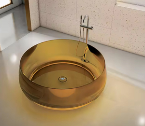 Lavabo de salle de bain moderne en pierre de résine transparente pour hôtel, appartement, villa, avec drain, capacité de 9 L - Product Image 4