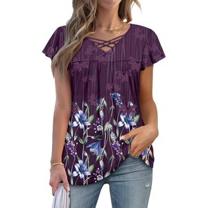 Onlypuff, Túnica de verano para mujer, blusas con cuello en V y cuello de lazo, estilo Formal, ajuste holgado, púrpura, Royal XL - Product Image 3
