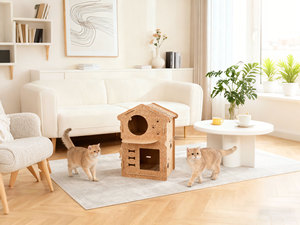 Mignonne <span class=keywords><strong>cabane</strong></span> en bois pour <span class=keywords><strong>chat</strong></span>, lit pour animal de compagnie semi-fermé, niche de luxe pour <span class=keywords><strong>chat</strong></span>, mobilier d'intérieur avec <span class=keywords><strong>coussin</strong></span> - Product Image 2
