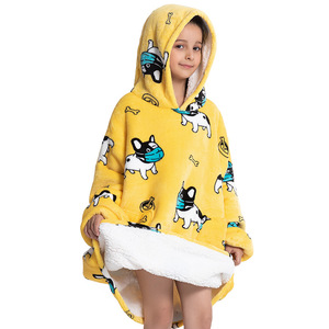 Sherpa di flanella indossabile coperta con cappuccio felpa all'ingrosso personalizzato di lusso per l'inverno Super morbido spesso oversize in pile per bambini - Product Image 6