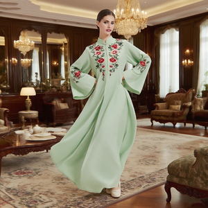 <span class=keywords><strong>Set</strong></span> Abaya Musulmano Modesto Elegante Classico Personalizzato Verde Chiaro a Maniche Lunghe per Donna Produzione all'Ingrosso - Product Image 1
