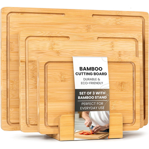 Acacia gỗ thớt Bộ 3PCs với đứng tùy chỉnh khắc logo tre charcuterie pho mát khay thịt bít tết butcher khối - Product Image 2