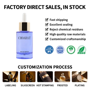 Düz Omuzlu Silindir Şeklinde Cilt Bakım Cam Şişeleri Mavi Mor 20ml 40ml Buzlu Serum Esansiyel Yağ Cam Şişesi Kauçuk Damlalıklı - Product Image 1