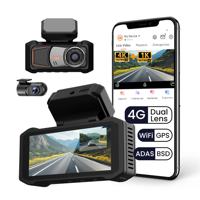 2 Lens Camera 4K Car Dash Cam GPS 4G WiFi Dashcam Monitoring Front and Rear 4K+1K Night Vision Black Box