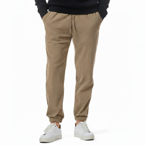 JMIERR Pantalon décontracté pour homme avec cordon de serrage texturé gaufré, taille élastique, jogging fuselé avec poches zippées, logo personnalisable - Product Image 1