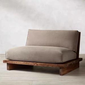 Sillón de Madera Maciza, Estilo Japonés Retro, Esquinero Bajo, Wabi Sabi, Tapizado con Relleno de Espuma, Diseño Recto, Muebles para Sala de Estar - Product Image 5