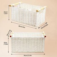 Panier de rangement en corde de papier tressée avec poignée en bois, blanc, panier de rangement en rotin pour l'organisation des étagères de salle de bain