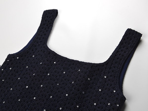 Nuovo Arrivo 2025 Abito Estivo <span class=keywords><strong>in</strong></span> <span class=keywords><strong>Maglia</strong></span> <span class=keywords><strong>Blu</strong></span> Navy con Ricami di Diamanti, Scollo Quadrato, Taglio Slim, Casual per Feste - Product Image 6