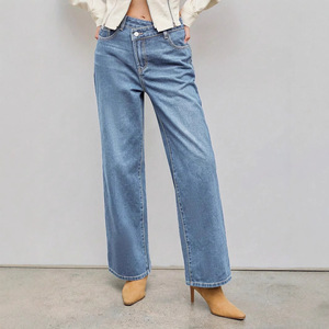 Jeans de Mezclilla para <span class=keywords><strong>Mujer</strong></span>, Cintura Alta, Corte Holgado, Pierna Recta, de Secado Rápido, para Primavera - Product Image 1