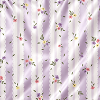 Tissu satiné en polyester léger et à séchage rapide WF pour filles, imprimé floral violet lavande élégant avec rayures en dentelle, 100 g/m², personnalisable