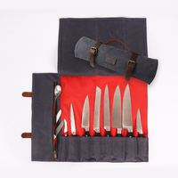 Sac de rangement pour couteaux de chef en toile cirée imperméable et résistante, avec accents en cuir, pochette de transport pour couverts de cuisine