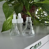 Flacon compte-gouttes en verre rose de 15/30 ml, forme de fiole conique unique avec grand bouchon pour huile essentielle et sérum
