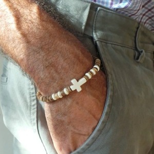 กำไลข้อมือคริสตัลสีเทอร์ควอยส์สำหรับผู้ชายสร้อยข้อมือทางศาสนาทำด้วยมือประดับลูกปัดทำมือกำไลข้อมือไม้ยืดหยุ่น - Product Image 2