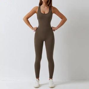 Rib Yoga Jumpsuits One Piece Mujer Chándal Yoga Set Entrenamiento Sin mangas Ropa deportiva Gimnasio Conjunto Ropa de entrenamiento para mujer - Product Image 5