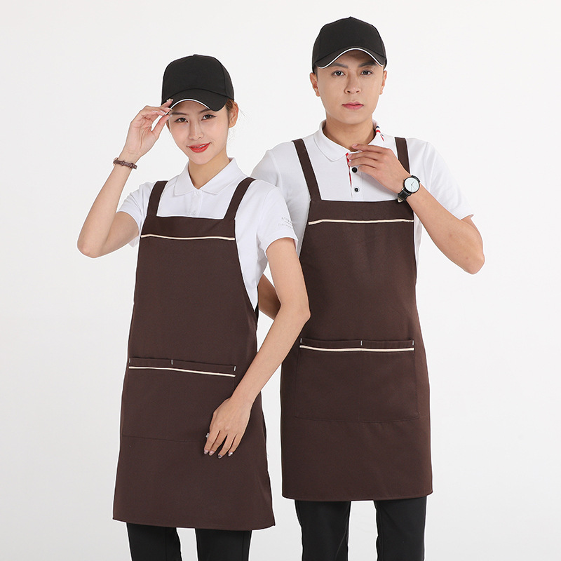 Custom Logo Embroidery Double Shoulder Advertising Print Breathable Double Pocket Kitchen Bib Apron for Milk Tea Oversleeve