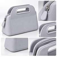 Trousse de Maquillage Portable, Organisateur de Cosmétiques, Sac à Main Structuré avec Fermeture Éclair, Poignée Découpée, Surface Texturée, Trousse de Toilette de Voyage, Vente en Gros