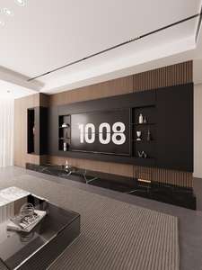 خزانة تلفاز مدمجة حديثة بتصميم بسيط وكامل الجدار حسب الطلب - Product Image 4