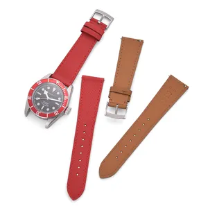 Custom Debossed Logo 20mm Saffiano Leather Watch Strap Convenient Quick Release Genuine Leather Watch Band 18 19 21 22 23 24mm
