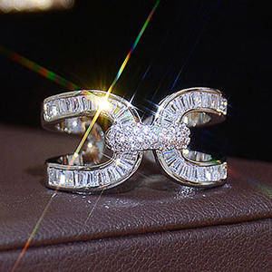 Anillo de cóctel con lazo F1704 para mujer, con circonita cúbica creada en laboratorio, engaste de canal, anillos de compromiso de moda - Product Image 5