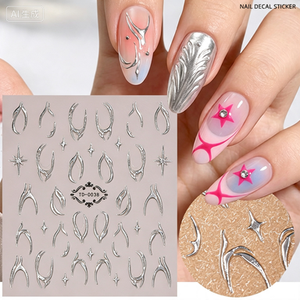 Offre Spéciale – Autocollants 3D en relief pour ongles, motif flamme, ligne métallique argentée, pierres précieuses, gel souple, décorations auto-adhésives pour ongles, DIY - Product Image 2