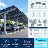Structure de stationnement en acier Zn-Al-Mg à double rangée, conçue sur mesure avec des composants coordonnés pour abri de stationnement solaire commercial