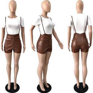 Factory <span class=keywords><strong>Outlet</strong></span> Lounge Wear Sexy Sling Combinaison en cuir Pu T-shirt 2 pièces Ensemble pour femmes OuYaan - Product Image 6