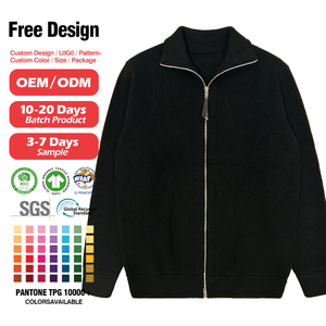 高品質リブニットニットカーディガンサイドポケット付きターンダウン襟タートルネックフロントジップアップジャケットセーターカーディガン - Product Image 6