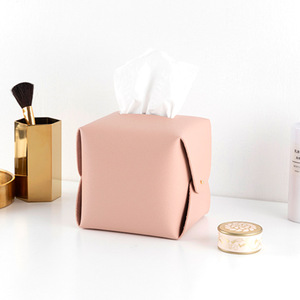 Korean style minimalist PU leather tissue box, home living room dining <b>table</b> tissue box storage bag, candy-colored tissue - Product Image 1