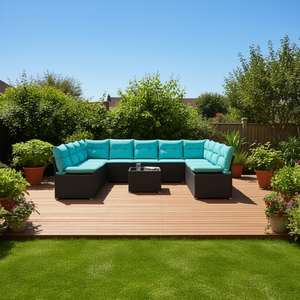 Ensemble de canapés de patio en polyrotin noir, 13 pièces avec coussins, meubles d'extérieur, design contemporain et moderne - Product Image 2