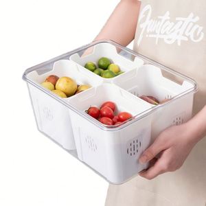 Fruit&Vegetables PET Fresh-Keeping Box Sealed Box Stackable Fridge <b>Refrigerator</b> Compartment Drain Storage <b>Containers</b> for Kitchen - Product Image 2